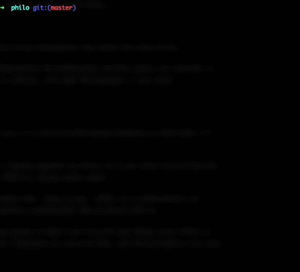 The dining-philosophers simulation running in the terminal