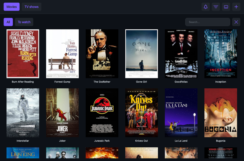 The ReWatch library, a grid of movie and TV posters